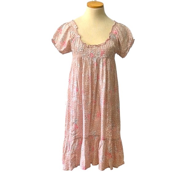 Free People Dainty Watercolor Floral-Print Smocked Mini Dress, Taupe, Small - Picture 2 of 13